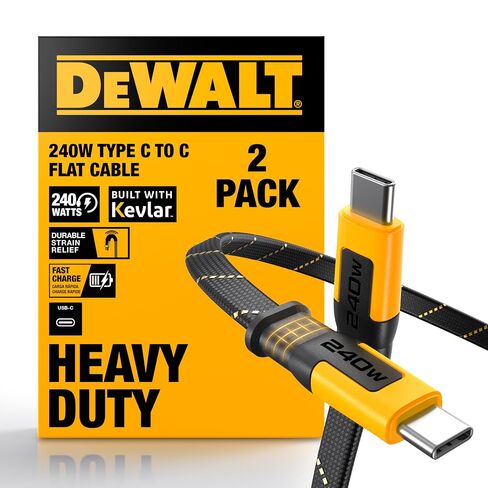 كابل شحن سريع من DEWALT USB C إلى USB C، كابل شحن USBC مسطح 240 وات إلى USBC، شحن عالي السرعة من النوع C لهاتف iPhone 17 16 15 Pro Max Samsung Galaxy MacBook/iPad Pixel، معزز بالكيفلار in Kuwait