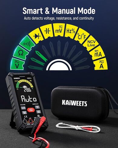 KAIWEETS KM601s مقياس متعدد رقمي 10000 عدد TRMS مقياس متعدد ذكي قابل لإعادة الشحن وKET20 سيليكون متعدد يؤدي اختبار مع مجسات مطلية بالذهب in Kuwait