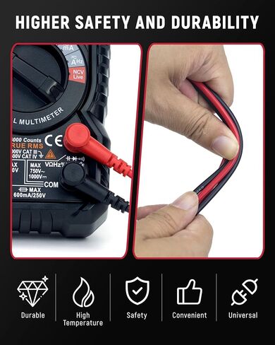 KAIWEETS KM601s مقياس متعدد رقمي 10000 عدد TRMS مقياس متعدد ذكي قابل لإعادة الشحن وKET20 سيليكون متعدد يؤدي اختبار مع مجسات مطلية بالذهب in Kuwait