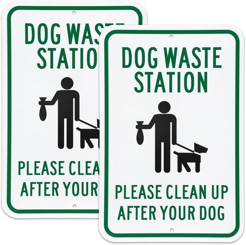 2 Pcs Dog Waste Station Please Clean Up After Your Dog Sign Reflective Sign - 18 x 12 Inch Aluminum No Pooping Dogs Signs with Holes for Yard, Lawn, Garden in Kuwait