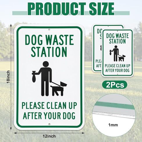 2 Pcs Dog Waste Station Please Clean Up After Your Dog Sign Reflective Sign - 18 x 12 Inch Aluminum No Pooping Dogs Signs with Holes for Yard, Lawn, Garden in Kuwait