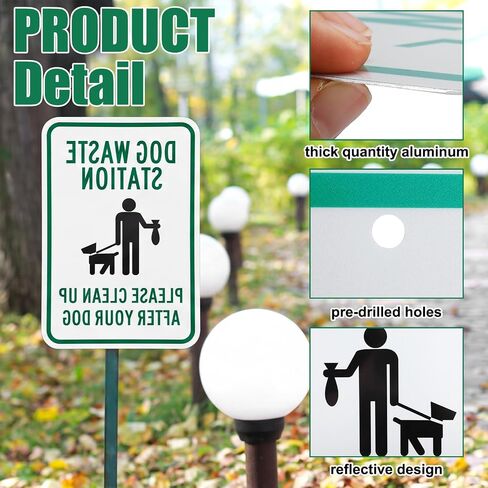 2 Pcs Dog Waste Station Please Clean Up After Your Dog Sign Reflective Sign - 18 x 12 Inch Aluminum No Pooping Dogs Signs with Holes for Yard, Lawn, Garden in Kuwait