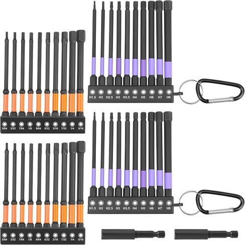 40Pcs Allen Wrench Drill Bit Set, Metric & SAE 4" Long Hex Bit Set, 1/4" Hex Shank Allen Key Drill Bits w/Magnetic CNC Tip & Extension Socket, S2 Steel Allen Wrenches Sets for Impact Drivers & Drills in Kuwait