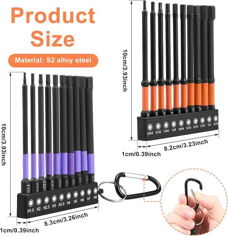 40Pcs Allen Wrench Drill Bit Set, Metric & SAE 4" Long Hex Bit Set, 1/4" Hex Shank Allen Key Drill Bits w/Magnetic CNC Tip & Extension Socket, S2 Steel Allen Wrenches Sets for Impact Drivers & Drills in Kuwait