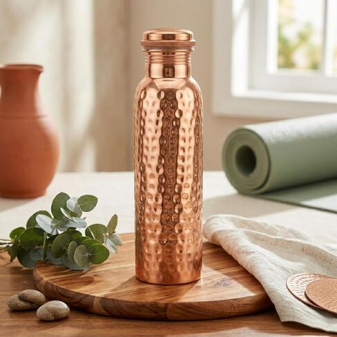 Premium Pure Copper Water Bottle 34oz (1000ml) | Handmade, Hammered, Ayurvedic, Leak-Proof, Heavy-Duty Design in Kuwait
