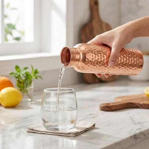 Premium Pure Copper Water Bottle 34oz (1000ml) | Handmade, Hammered, Ayurvedic, Leak-Proof, Heavy-Duty Design in Kuwait