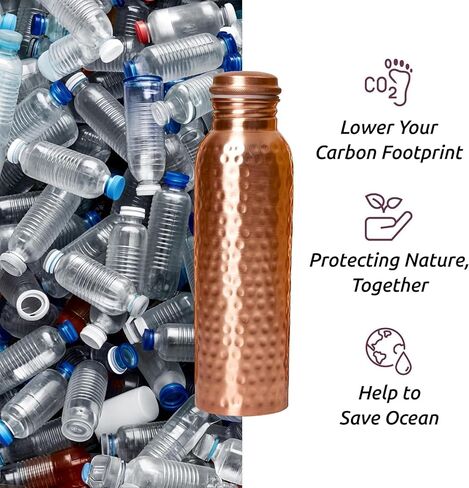 Premium Pure Copper Water Bottle 34oz (1000ml) | Handmade, Hammered, Ayurvedic, Leak-Proof, Heavy-Duty Design in Kuwait