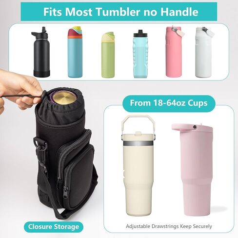 Water Bottle Carrier Bag,Water Bottle Holder with Straps Phone Pockets Fits Stanley Owala 16/24/32/40oz in Kuwait