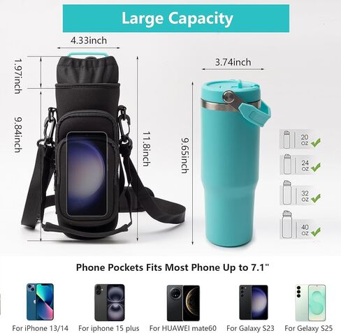 Water Bottle Carrier Bag,Water Bottle Holder with Straps Phone Pockets Fits Stanley Owala 16/24/32/40oz in Kuwait