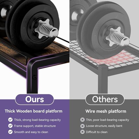 Dumbbell Rack with Wheels, 3-Tier Home Gym Storage Rack, Workout Equipment Organizer with Lockable Casters, Hooks, Side Basket and Wood Shelves in Kuwait