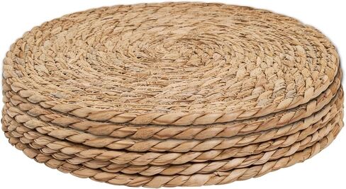 6Pcs 12" Round Woven Rattan Placemats,Natural Hand-Woven Water Hyacinth Placemats,Farmhouse Weave Place Mats,Rustic Braided Wicker Table Mats (12inch Set of 6) in Kuwait
