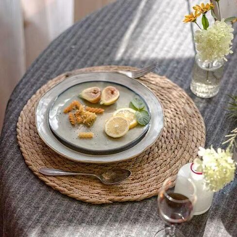 6Pcs 12" Round Woven Rattan Placemats,Natural Hand-Woven Water Hyacinth Placemats,Farmhouse Weave Place Mats,Rustic Braided Wicker Table Mats (12inch Set of 6) in Kuwait