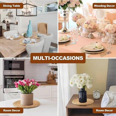 6Pcs 12" Round Woven Rattan Placemats,Natural Hand-Woven Water Hyacinth Placemats,Farmhouse Weave Place Mats,Rustic Braided Wicker Table Mats (12inch Set of 6) in Kuwait