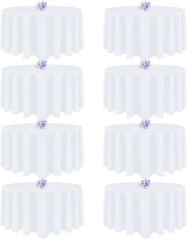 8 Pack White Round Tablecloth, 90 Inch | Wrinkle Resistant Table Cloth, Washable, Polyester Fabric, For 3Ft-5Ft Round Table, For Dining Banquet Wedding Party in Kuwait