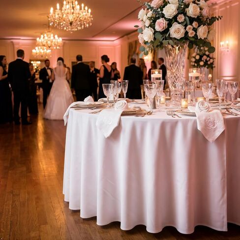 8 Pack White Round Tablecloth, 90 Inch | Wrinkle Resistant Table Cloth, Washable, Polyester Fabric, For 3Ft-5Ft Round Table, For Dining Banquet Wedding Party in Kuwait