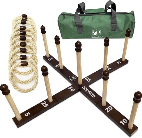مجموعة ألعاب الحلقات الخشبية من Ring Toss مع حقيبة حمل داخلية وخارجية in Kuwait