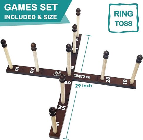 مجموعة ألعاب الحلقات الخشبية من Ring Toss مع حقيبة حمل داخلية وخارجية in Kuwait