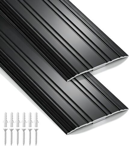 Sturdy Aluminum Door Threshold for Doorways, 36''L x 3''W Flat-Profile Floor Transition Strip with Anti-Slip Groove Design, Exterior Door Threshold for Indoor & Outdoor (Black, 2pcs) in Kuwait