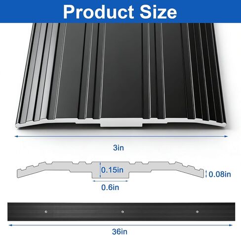 Sturdy Aluminum Door Threshold for Doorways, 36''L x 3''W Flat-Profile Floor Transition Strip with Anti-Slip Groove Design, Exterior Door Threshold for Indoor & Outdoor (Black, 2pcs) in Kuwait