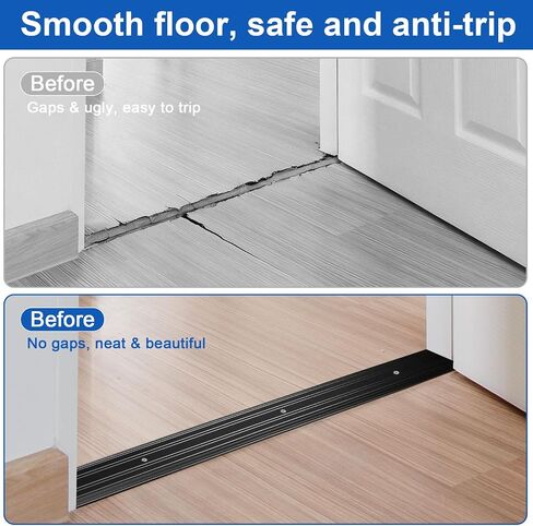 Sturdy Aluminum Door Threshold for Doorways, 36''L x 3''W Flat-Profile Floor Transition Strip with Anti-Slip Groove Design, Exterior Door Threshold for Indoor & Outdoor (Black, 2pcs) in Kuwait