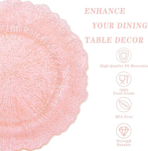 U-QE 60PCS Pink Plates for Party - Pink Plastic Plates Disposable Heavy Duty - Clear Pink Plastic Plates for Mother's Day Including 30 Plastic Dinner Plates 10" & 30 Plastic Dessert Plates 7" in Kuwait