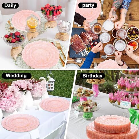 U-QE 60PCS Pink Plates for Party - Pink Plastic Plates Disposable Heavy Duty - Clear Pink Plastic Plates for Mother's Day Including 30 Plastic Dinner Plates 10" & 30 Plastic Dessert Plates 7" in Kuwait