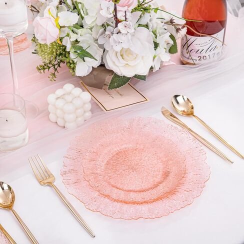U-QE 60PCS Pink Plates for Party - Pink Plastic Plates Disposable Heavy Duty - Clear Pink Plastic Plates for Mother's Day Including 30 Plastic Dinner Plates 10" & 30 Plastic Dessert Plates 7" in Kuwait