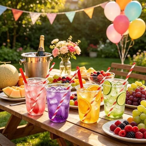 50 عبوة من أكواب البيرة الجذرية سعة 16 أونصة من كيسابلان مع ملاعق حمراء وقش ورقية، كوب بارفيه من البلاستيك الشفاف، أكواب حفلات مستديرة يمكن التخلص منها للمشروبات الباردة، مستلزمات مخفوق الحليب والعصائر والآيس كريم in Kuwait