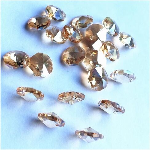 Hanging Crystals Prisms 500pcs Champagne 14mm Crystal Octagon Beads in 1 Hole for Chandelier Parts Strand Accessories Hangings Crystals for Decoration in Kuwait