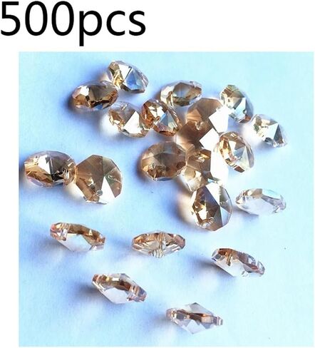 Hanging Crystals Prisms 500pcs Champagne 14mm Crystal Octagon Beads in 1 Hole for Chandelier Parts Strand Accessories Hangings Crystals for Decoration in Kuwait