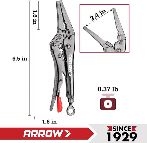 ARROW 6.5 in Needle Nose Locking Pliers, CR-MO Jaw, Long Nose Locking Pliers, Adjustable Clamping Pressure with Through-Hole Screw, Trigger Release, Ideal for Tight Spaces in Kuwait