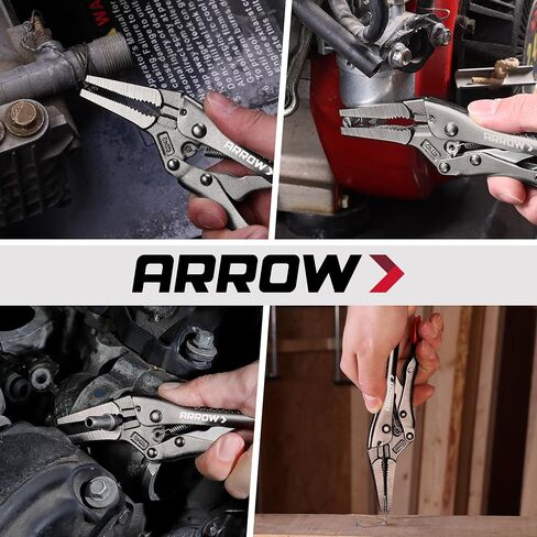 ARROW 6.5 in Needle Nose Locking Pliers, CR-MO Jaw, Long Nose Locking Pliers, Adjustable Clamping Pressure with Through-Hole Screw, Trigger Release, Ideal for Tight Spaces in Kuwait