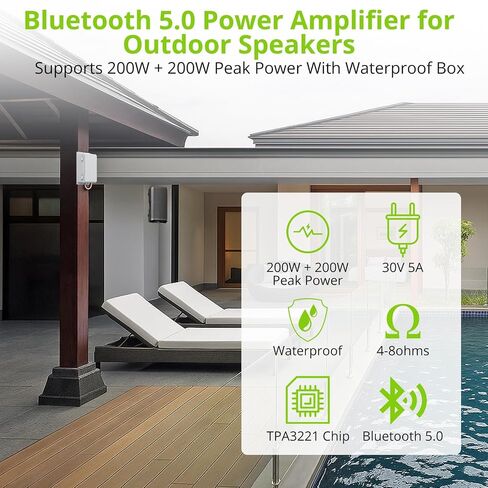 مضخم طاقة LiNKFOR Bluetooth 5.0، طاقة الذروة 200 وات + 200 وات، 44.1 كيلو/48 كيلو، مضخم طاقة 16 بت، حاوية مقاومة للماء، بث صوتي لاسلكي لمكبرات الصوت الخارجية in Kuwait