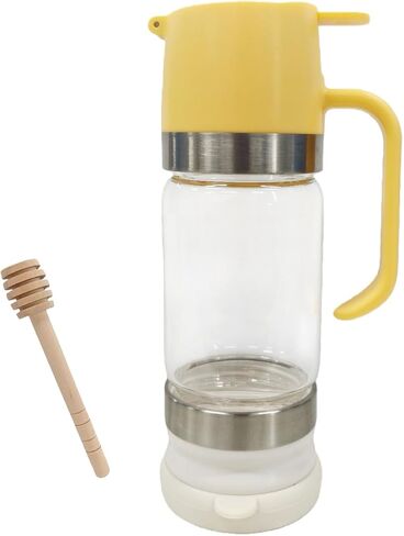 Glass Honey Dispenser Bottle 10oz, Airtight Leak-Proof Pot with Self-Cleaning Spout & Drip Stopper – Dishwasher Safe, No Mess for Tea & Breakfast (BlackRed) in Kuwait