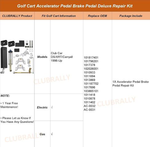طقم إصلاح فاخر لعربة الجولف بدواسة الفرامل من CLUBRALLY مناسب لسيارة نادي 1996-Up DS/XRT/Carryall، OEM#1017696/1011402/101187702/1011694 in Kuwait