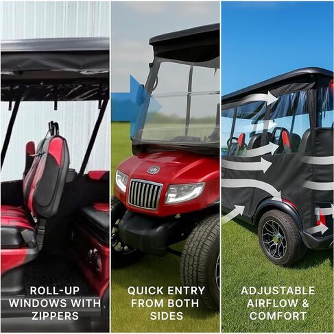 Evolution Golf Cart Enclosure - 4 Passenger Windproof D5 Ranger & D5 Maverick Golf Cart Rain Cover with Rails - Durable & Heavy Duty Waterproof Enclosure for All-Weather Protection | Black in Kuwait