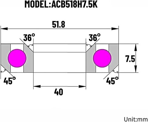 1 قطعة ACB518H7.5K سماعة تحمل 40X51.8X7.5 ملليمتر 36 درجة * 45 درجة دراجة الجبهة السلطانية كم ACB3039 دراجة هوائية جبلية in Kuwait