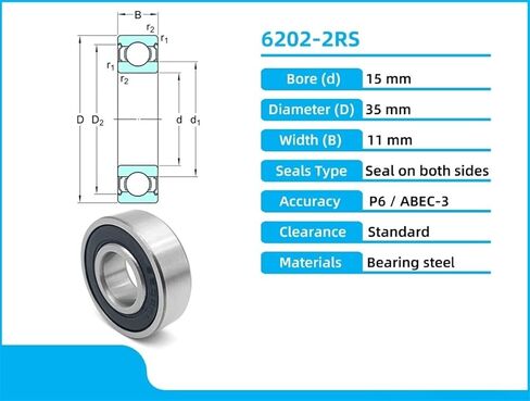 1 قطعة 6202-2RS 15X35X11 6202RS 6202 ABEC-3 P6 صف واحد كرة أخدود عميقة تحمل مختومة متري in Kuwait
