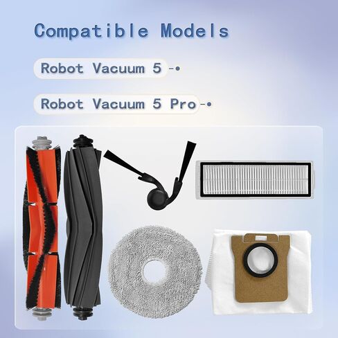 مجموعة الملحقات البديلة المتوافقة مع Xiaomi Robot Vacuum 5 و5 Pro وقطع الغيار، تتضمن فرشاة Mian واحدة و4 فرش جانبية و4 مرشحات HEPA و4 وسادات ممسحة و4 أكياس غبار in Kuwait