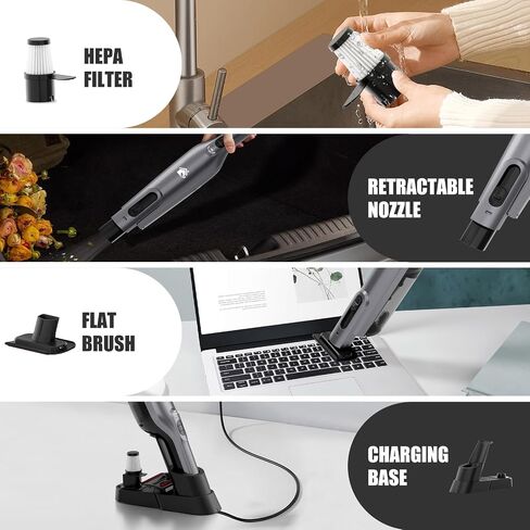 Cordless Handheld Vacuum, Lightweight Portable Hand Vacuum Cleaner with LED Light,Rechargeable Hand Held Vacuum with One-Touch Empty, Powerful Suction for Office, Home,Car,Gray in Kuwait