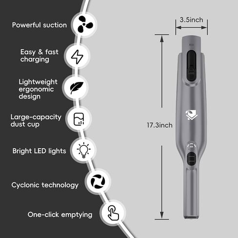 Cordless Handheld Vacuum, Lightweight Portable Hand Vacuum Cleaner with LED Light,Rechargeable Hand Held Vacuum with One-Touch Empty, Powerful Suction for Office, Home,Car,Gray in Kuwait