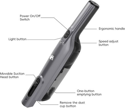 Cordless Handheld Vacuum, Lightweight Portable Hand Vacuum Cleaner with LED Light,Rechargeable Hand Held Vacuum with One-Touch Empty, Powerful Suction for Office, Home,Car,Gray in Kuwait