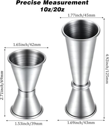 ElevateTech Jigger for Bartending، قطعتان من أدوات قياس الكوكتيل المصنوعة من الفولاذ المقاوم للصدأ (1oz/2oz + 0.5oz/1oz) كوب قياس على الطراز الياباني مزدوج الجوانب مجموعة أدوات قياس الكوكتيل، فضي in Kuwait