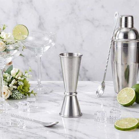 ElevateTech Jigger for Bartending، قطعتان من أدوات قياس الكوكتيل المصنوعة من الفولاذ المقاوم للصدأ (1oz/2oz + 0.5oz/1oz) كوب قياس على الطراز الياباني مزدوج الجوانب مجموعة أدوات قياس الكوكتيل، فضي in Kuwait