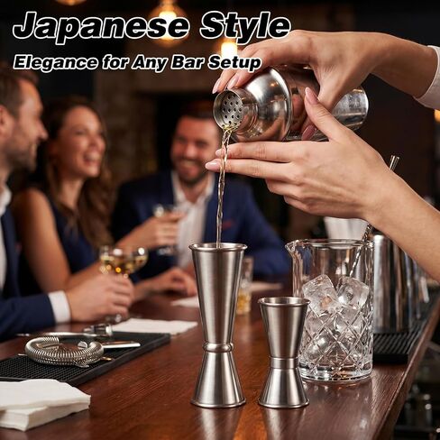 ElevateTech Jigger for Bartending، قطعتان من أدوات قياس الكوكتيل المصنوعة من الفولاذ المقاوم للصدأ (1oz/2oz + 0.5oz/1oz) كوب قياس على الطراز الياباني مزدوج الجوانب مجموعة أدوات قياس الكوكتيل، فضي in Kuwait