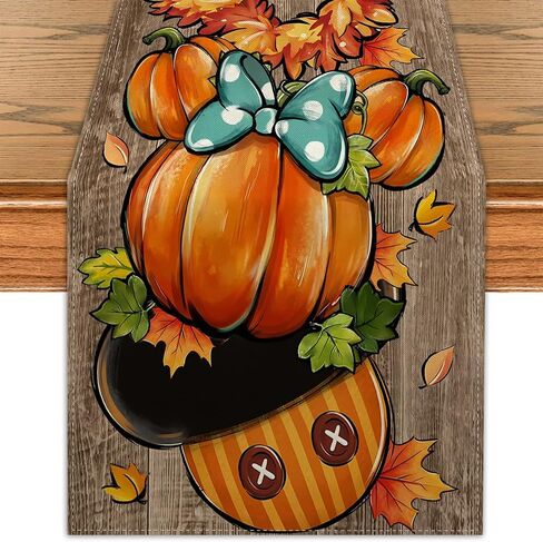 Fall Table Runner Farmhouse Thanksgiving Autumn Pumpkin Kitchen Dining Table Decor Cartoon Mouse Fall Decorations for Home-72 Inches Long in Kuwait