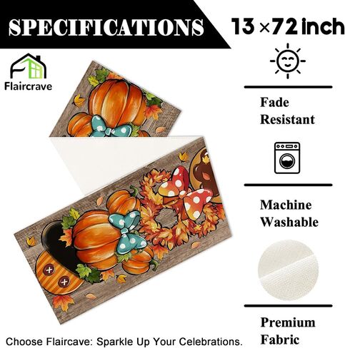 Fall Table Runner Farmhouse Thanksgiving Autumn Pumpkin Kitchen Dining Table Decor Cartoon Mouse Fall Decorations for Home-72 Inches Long in Kuwait