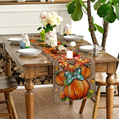 Fall Table Runner Farmhouse Thanksgiving Autumn Pumpkin Kitchen Dining Table Decor Cartoon Mouse Fall Decorations for Home-72 Inches Long in Kuwait