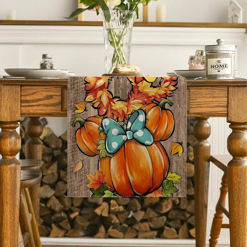 Fall Table Runner Farmhouse Thanksgiving Autumn Pumpkin Kitchen Dining Table Decor Cartoon Mouse Fall Decorations for Home-72 Inches Long in Kuwait