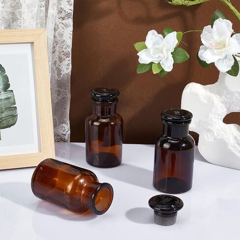 OLYCRAFT 3 قطع زجاجة كاشف زجاجية للمختبر 125 مل/4.23 أونصة زجاجات وسائط كاشف العنبر زجاجات تخزين زجاجية واسعة الفم مع مزهرية زجاجة سدادة أرضية لتخزين مختبر العلوم عينة من الماء الصلب in Kuwait